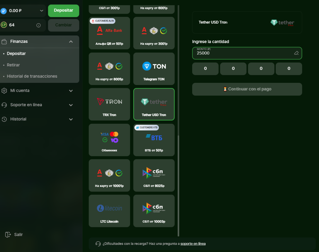 Captura de pantalla de un depósito real realizado por el equipo de Juegoguia en un casino online usando Mercado Pago
